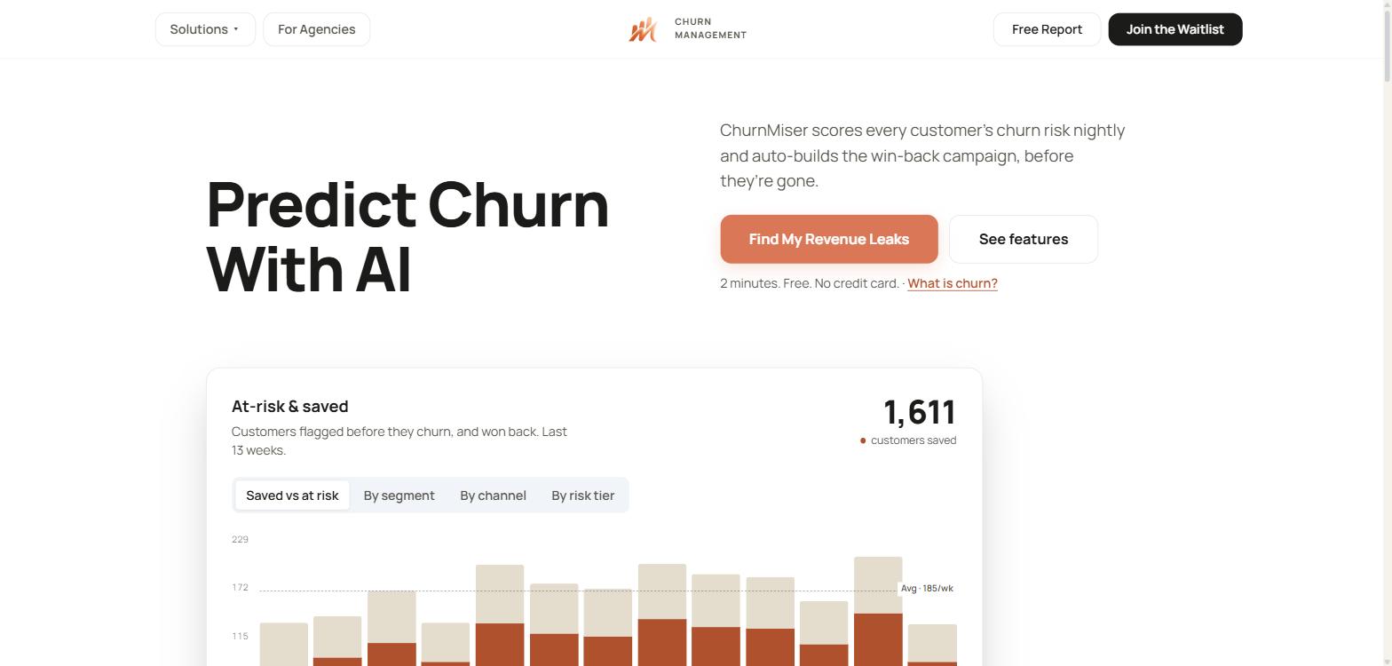 ChurnMiser homepage screenshot